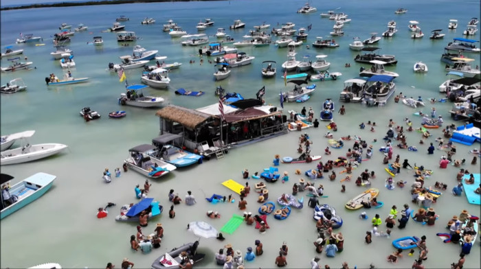 Aerial view of sandbar activity
